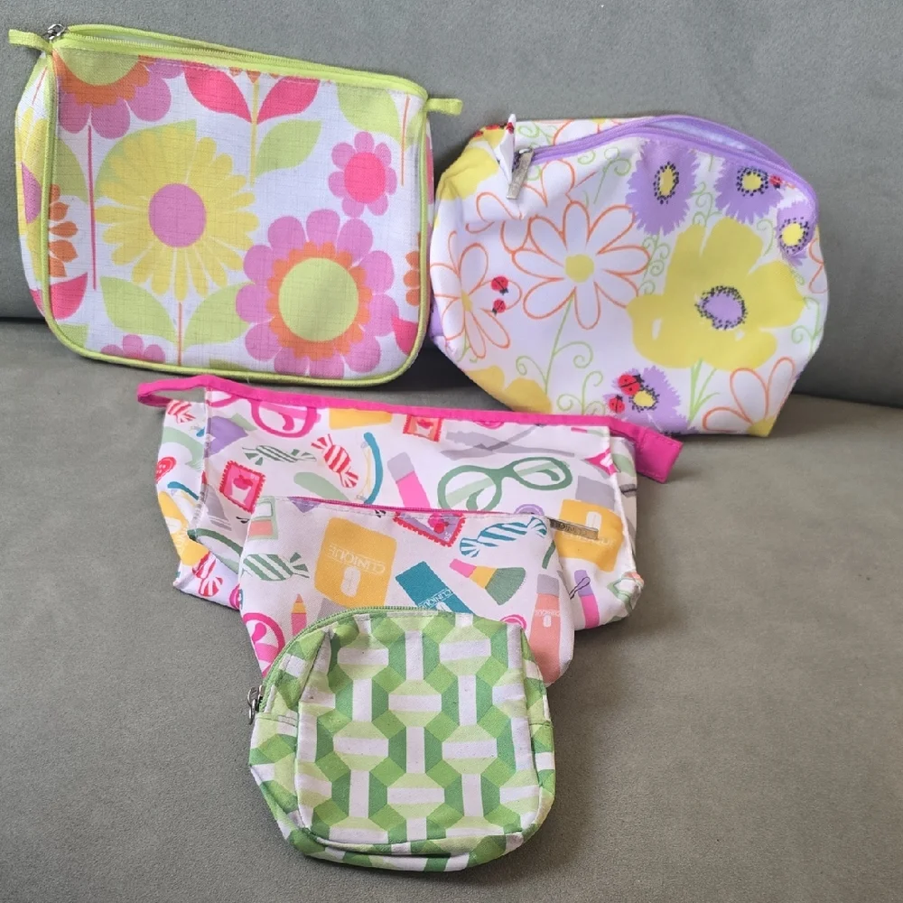 Kids Floral and Geometric Pouch Set - Pink, Yellow, Green